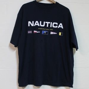 Vintage Men's Blue 90s Nautica logo T-Shirt (XL)